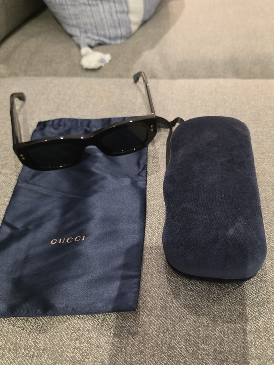 Gucci Accessories - Gucci Black Rectangular Sunglasses with Navy Case